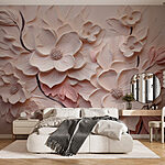 Papel de parede Flores brancas e cor-de-rosa numa parede