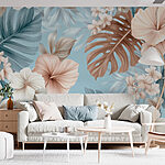 Papel de parede Padrão floral com flores brancas e castanhas