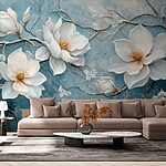 Papel de parede Pintura de flores brancas sobre um fundo azul