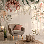 Papel de parede Rebordo floral com folhas e flores
