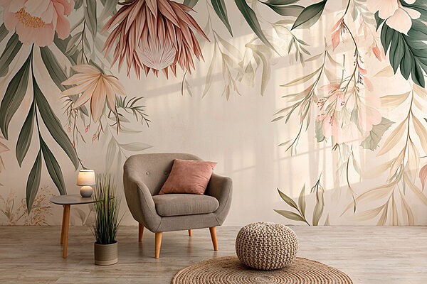 Rebordo floral com folhas e flores Papel de parede Rebordo floral com folhas e flores