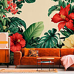 Papel de parede Grupo de flores e folhas