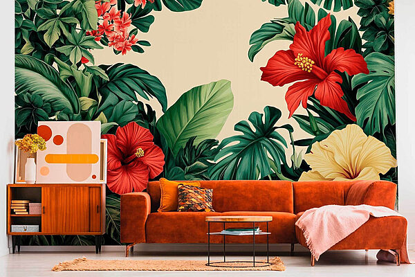 Grupo de flores e folhas Papel de parede Grupo de flores e folhas