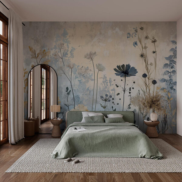 Papel de parede Pintura de flores numa parede (REF: w03022) Papel de parede Papel de parede Pintura de flores numa parede (REF: w03022)