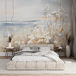 Papel de parede Pintura de flores e relva
