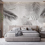 Papel de parede Fundo cinzento e branco com folhas
