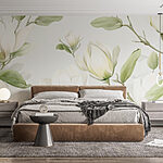 Papel de parede Flores brancas com folhas verdes