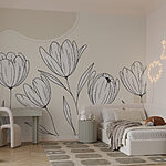 Papel de parede Desenho de linhas de flores