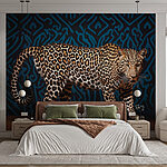 Papel de parede Leopardo de pé num chão de madeira