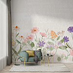 Papel de parede Fileira de flores com folhas