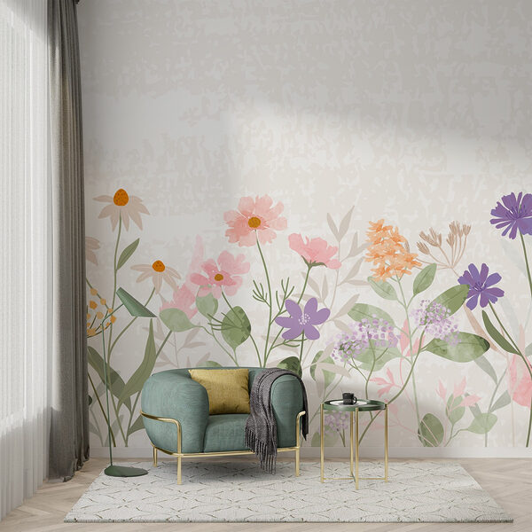 Fileira de flores com folhas Papel de parede Fileira de flores com folhas