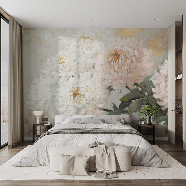 Papel de parede Pintura de flores sobre uma superfície branca