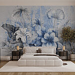 Papel de parede Composição floral serena em tons de azul