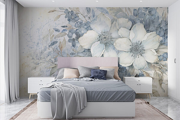 Papel de parede Pintura de flores e folhas