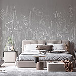 Papel de parede Fundo cinzento com relva e flores