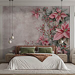Papel de parede Wall murals Pink flowers and berries on a white surface