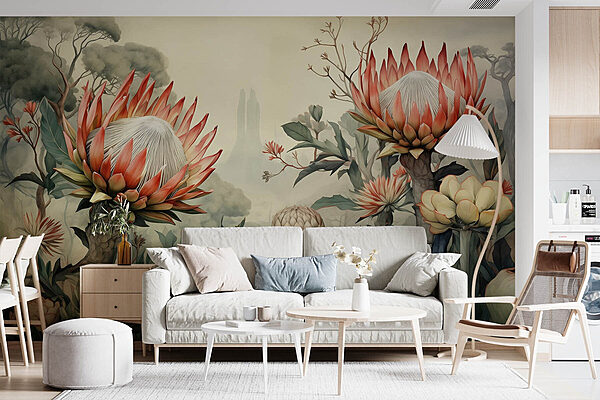 Papel de parede Pintura de flores e plantas