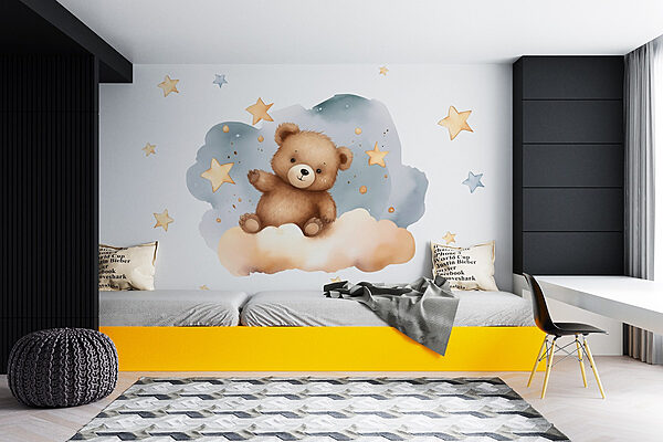 Papel de parede Urso de peluche numa nuvem (REF: w03171) Papel de parede Papel de parede Urso de peluche numa nuvem (REF: w03171)