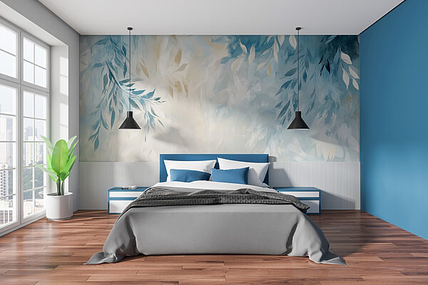 Fundo azul e branco com folhas Papel de parede Fundo azul e branco com folhas