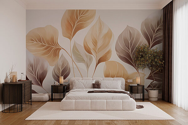 Folhas delicadas em tons suaves Papel de parede Folhas delicadas em tons suaves