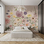 Papel de parede Grupo de flores sobre um fundo bege