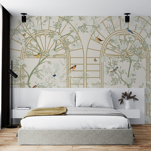 Papel de parede com uma escada e pássaros Papel de parede Papel de parede com uma escada e pássaros