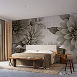 Papel de parede Design monocromático floral elegante.