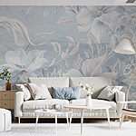 Papel de parede Padrão floral branco e cinzento