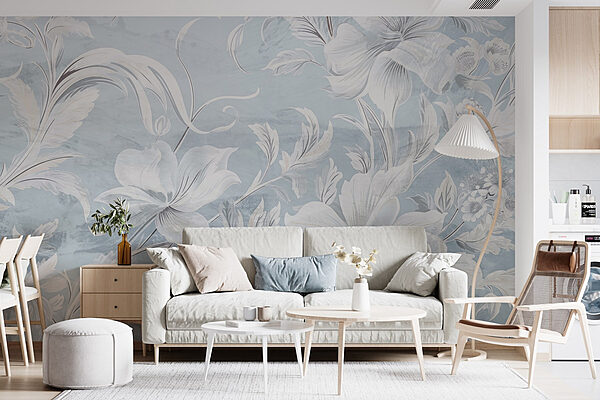 Padrão floral branco e cinzento Papel de parede Padrão floral branco e cinzento