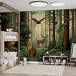 Papel de parede Floresta com animais e aves