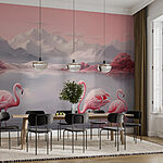 Papel de parede Dois flamingos de pé na água