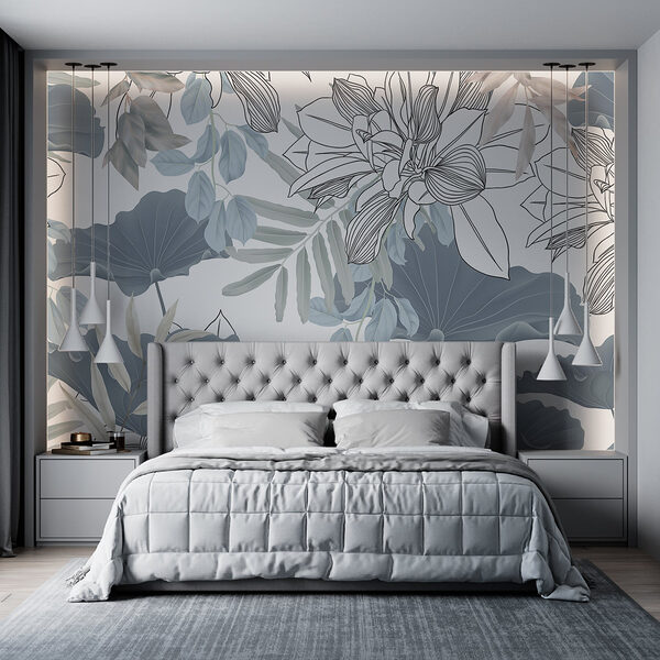 Padrão floral com folhas e flores Papel de parede Padrão floral com folhas e flores