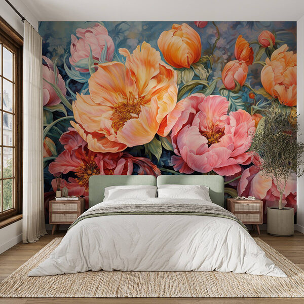 Pintura de flores sobre um fundo azul Papel de parede Pintura de flores sobre um fundo azul