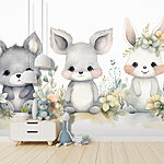 Papel de parede Grupo de animais com flores