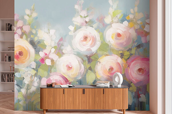 Pintura de flores sobre um fundo azul Papel de parede Pintura de flores sobre um fundo azul