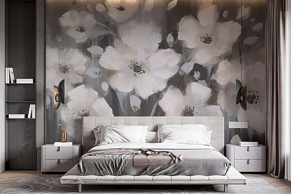 Pintura de flores brancas Papel de parede Pintura de flores brancas