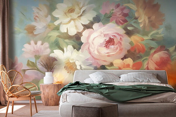Pintura de flores sobre um fundo azul Papel de parede Pintura de flores sobre um fundo azul