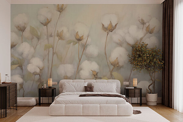 Pintura de flores de algodão Papel de parede Pintura de flores de algodão