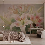 Papel de parede Pintura de um grupo de flores cor-de-rosa