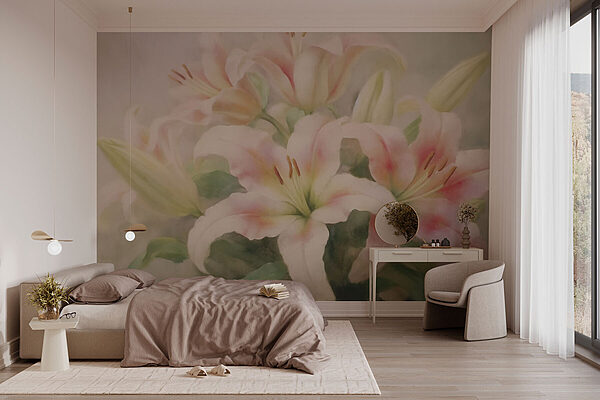 Pintura de um grupo de flores cor-de-rosa Papel de parede Pintura de um grupo de flores cor-de-rosa