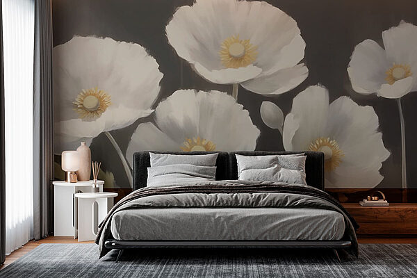Pintura de flores brancas Papel de parede Pintura de flores brancas