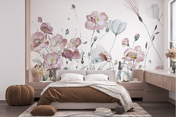 Pintura de flores cor-de-rosa Papel de parede Pintura de flores cor-de-rosa