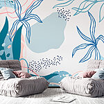 Papel de parede Padrão floral azul e rosa