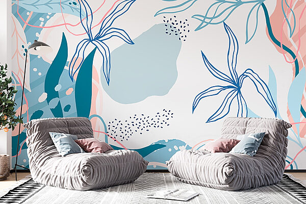 Padrão floral azul e rosa Papel de parede Padrão floral azul e rosa