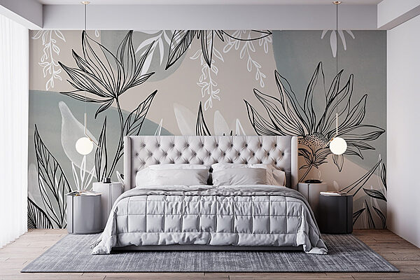 Desenho de flores e folhas Papel de parede Desenho de flores e folhas