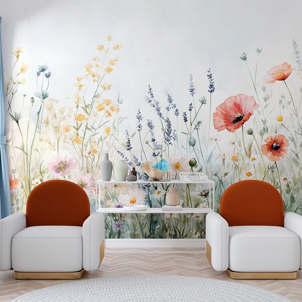 Papel de parede Pintura de flores num campo