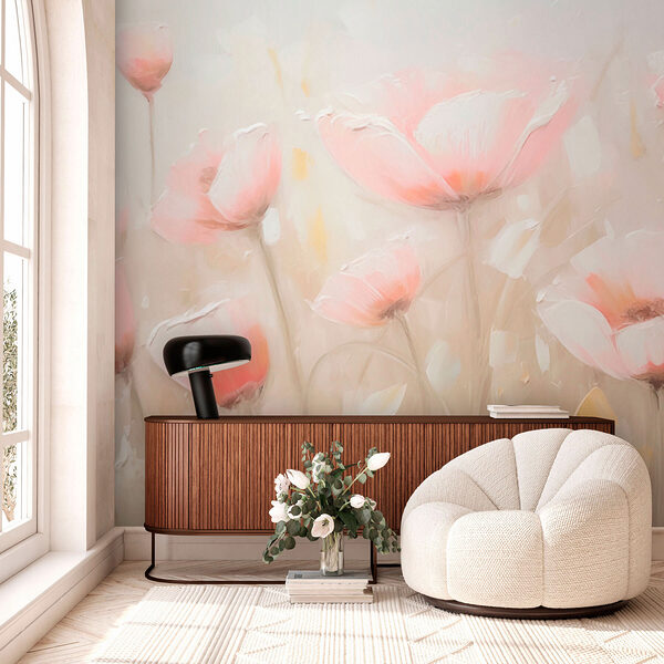 Pintura de flores cor-de-rosa Papel de parede Pintura de flores cor-de-rosa