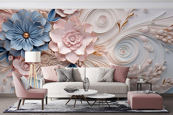 Flores e folhas de papel Papel de parede Flores e folhas de papel