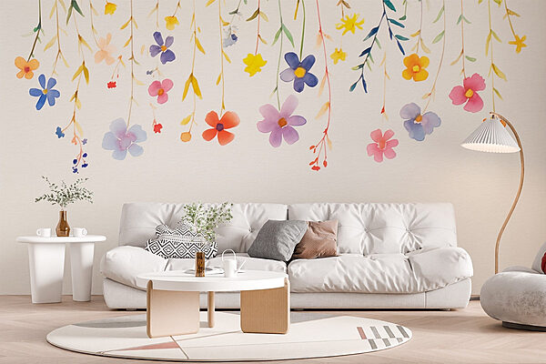 Pintura a aguarela de flores e folhas Papel de parede Pintura a aguarela de flores e folhas