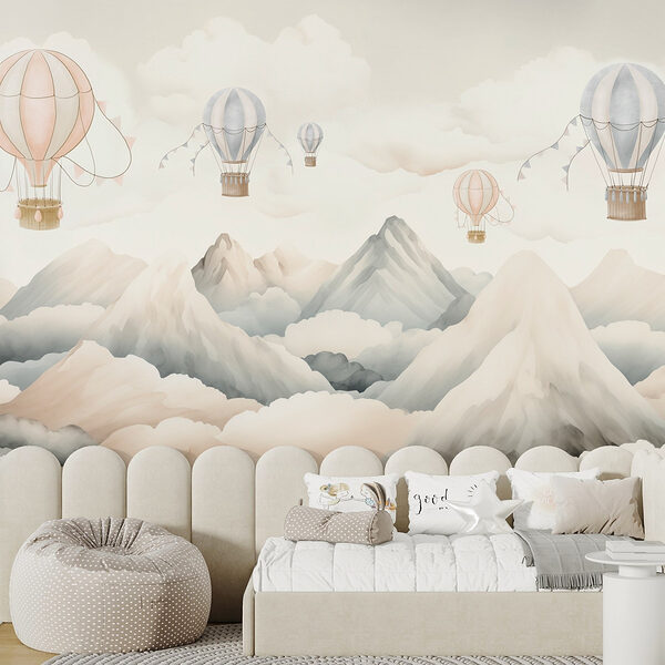 Papel de parede Group of hot air balloons in the sky above mountains (REF: w08853) Papel de parede Group of hot air balloons in the sky above mountains (REF: w08853)